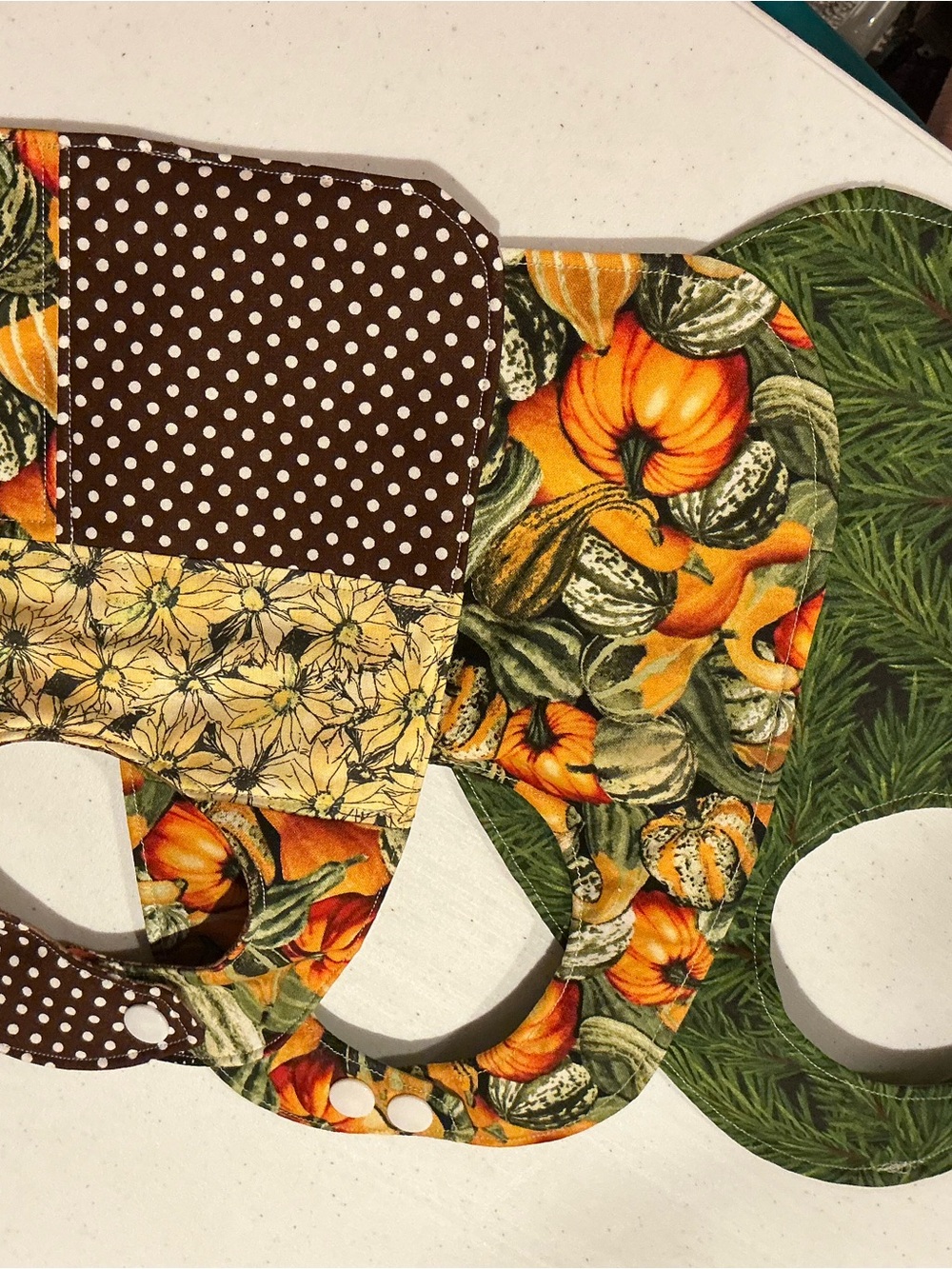 Hand Crafted Kids Pumpkin Patch Bib - Brown/Orange/Green